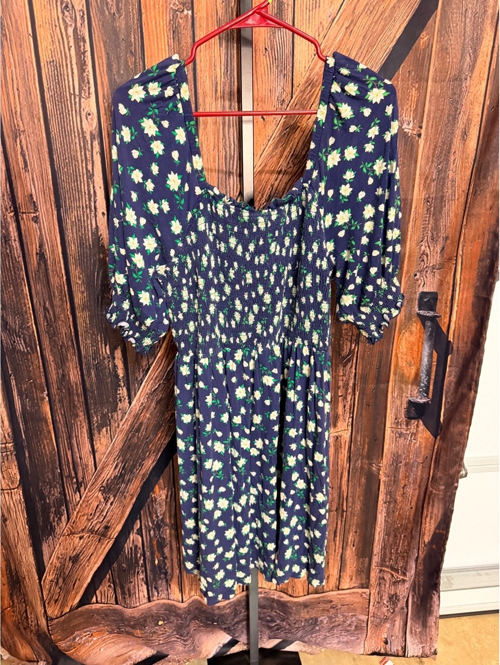 Draper James XL Navy Blue Floral Dress with Puff Sleeves